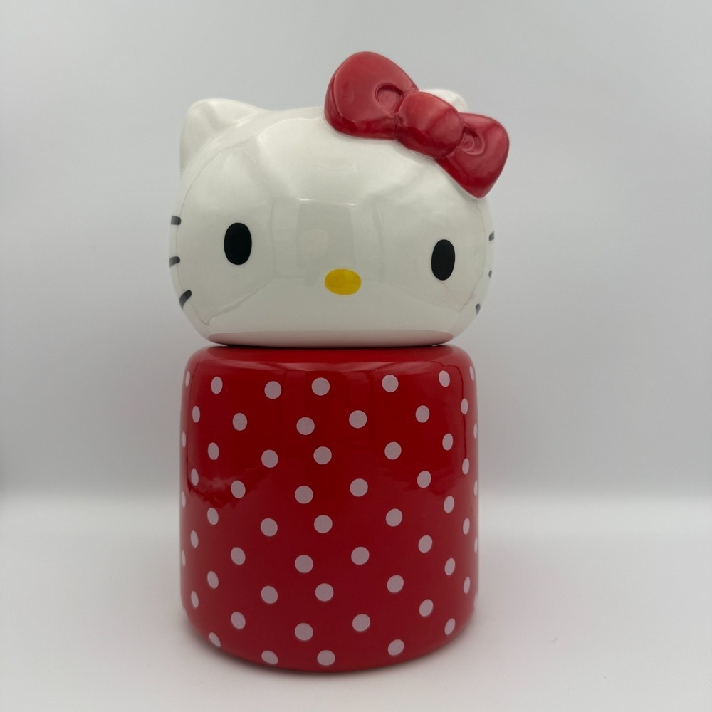 Blue Sky Hello Kitty Cookie Jar Red Polka Dot New